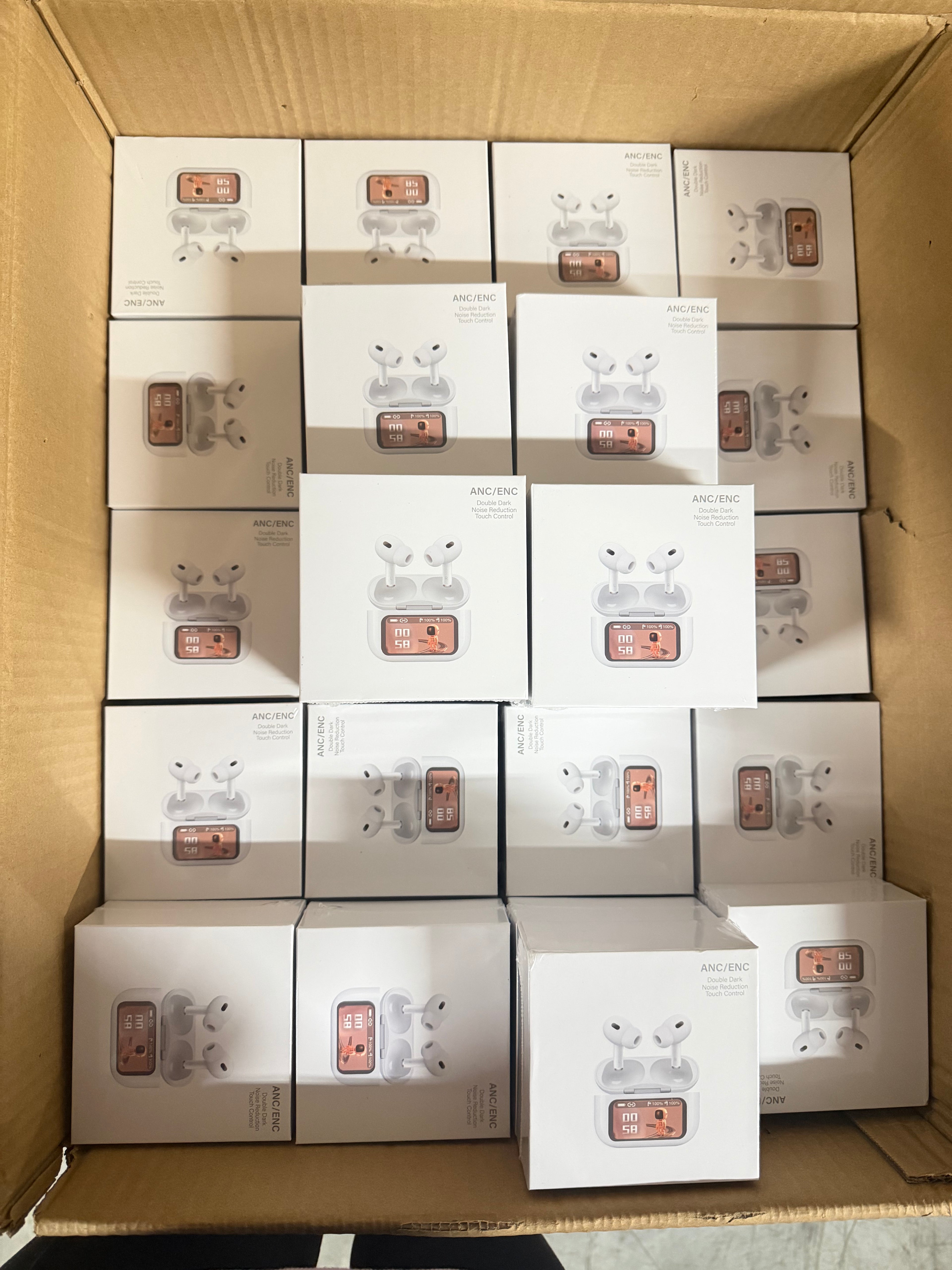 30PCS Bluetooth Earbuds with Touch Screen Case – ANC/ENC Wireless Earphones (White Only)