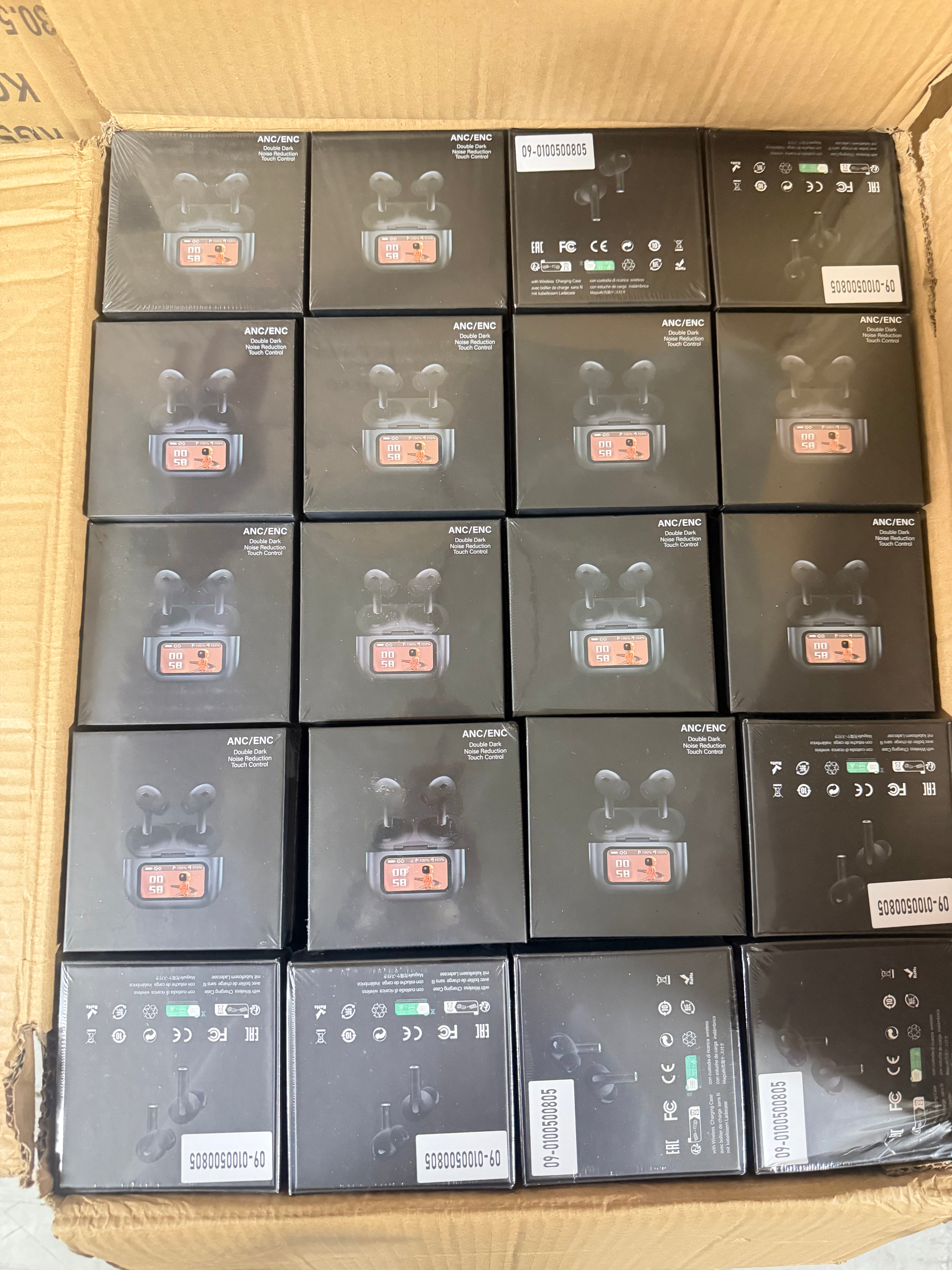 30PCS Bluetooth Earbuds with Touch Screen Case – ANC/ENC Wireless Earphones (Black Only)